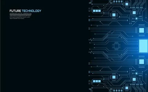 Digital circuit board technology background with glowing microchip elements 스톡 일러스트