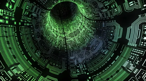 Digital Circuit Board Tunnel Stock Footage 58164432