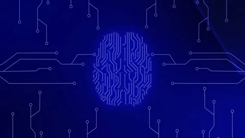 Digital circuit brain and network connections animation on blue background Stock Footage 304927060