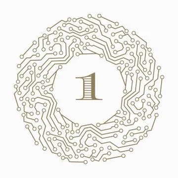 Digital circuit decorative art frames for design template. Number one legant  イラスト素材