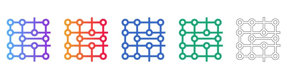 Digital Circuit Grid Network Icon Set イラスト素材