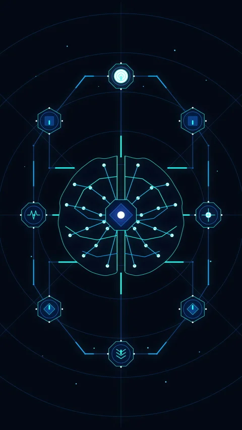 Digital circuit hud with data flow, glowing blue lines, node network, conne.. Stock Footage 348327993