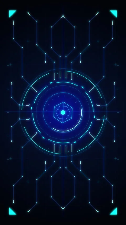 Digital circuit hud interface with glowing blue lines, futuristic data scan.. Stock Footage 348328012