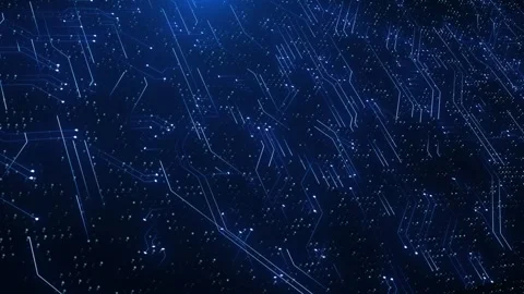 Digital circuit lines technology overlay blue glowing paths, scattered particles Stock Footage 340565208