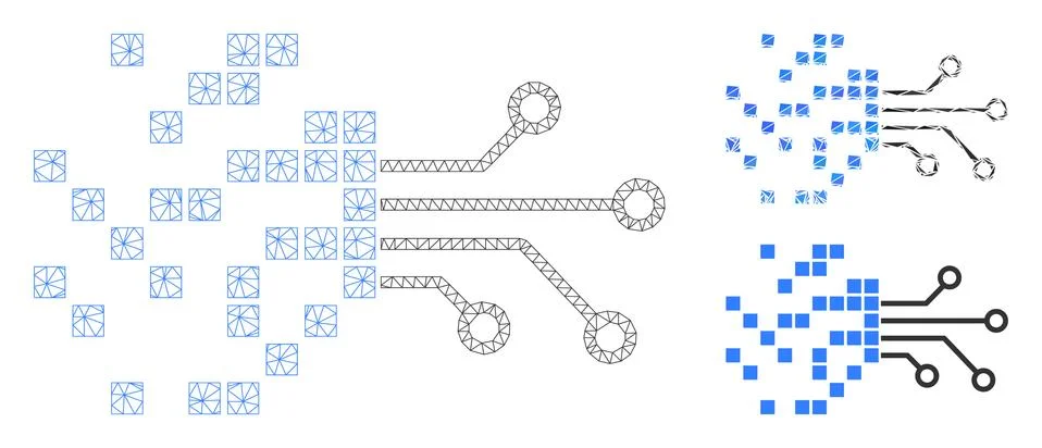 Digital Circuit Transformation Vector Mesh Carcass Model and Triangle Mosaic Stock Illustration