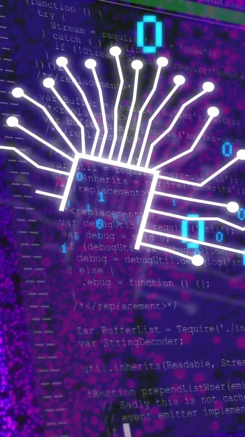 Digital circuit tree and binary code over computer programming animation Stock Footage 320165327