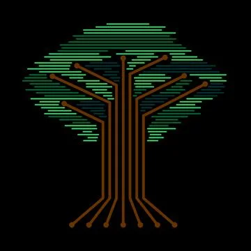 Digital Circuit Tree Vector Icon, Eco Tech Design JPG-EPS Stock Illustration