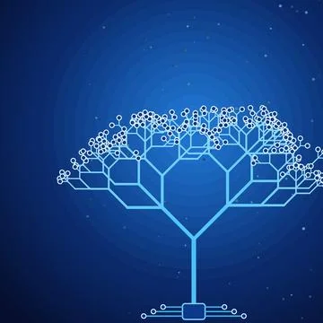 Digital circuit tree vector illustration with branching nodes and connected Stock Illustration