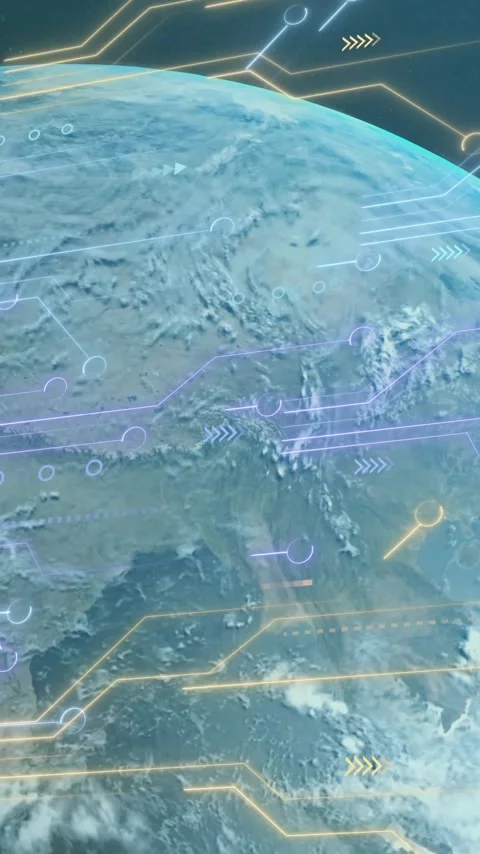 Digital circuits and data processing over animation of Earth from space Stock Footage 319156917