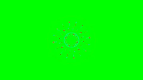 A digital circular pattern of red dots and light blue lines on green screen Stock Footage 340268196