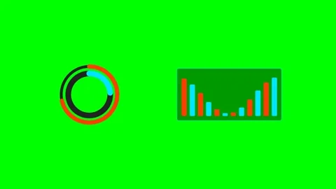 A digital circular progress ring and a bar chart on a vibrant green backgroun Stock Footage 340267195