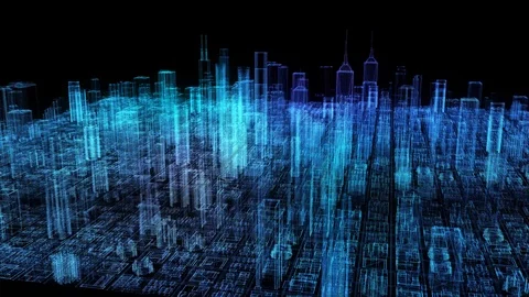 The Digital City. 3d Technology Concept. 3d animation. Stock Footage 105801523