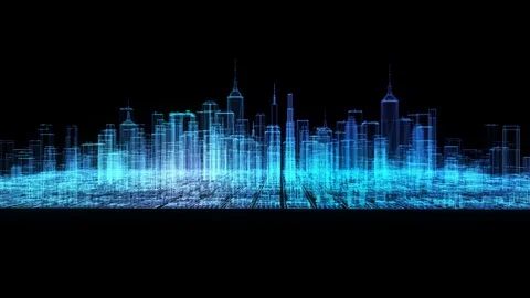 The Digital City. 3d Technology Concept. 3d animation. Stockbeeldmateriaal 106130852