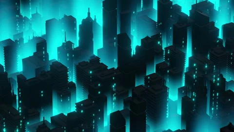 Digital City with Binary Code and Neon Lights Stock Footage 276587614