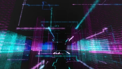 Digital City Buildings With Data. Digital City Background Loop. Stock Footage 99117262