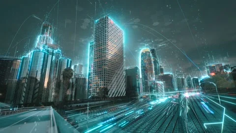 Digital city concept. Artificial Intelligence technology in smart city Stock Footage
