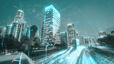 Digital city concept. Artificial Intelligence technology in smart city 스톡 동영상 163587920
