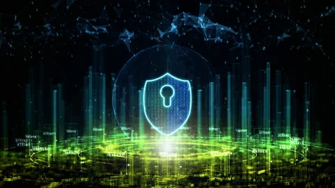 Digital City Of Cyber Security. Digital Data Network Protection. High Speed C Stock Footage 137012087