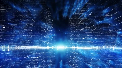 Digital city cyberspace with binary code looped animation Stock Footage 338407130