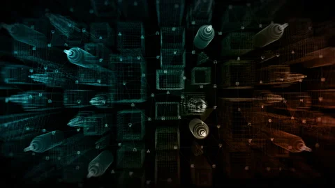 Digital City, Digital cyberspace with particles and Digital data network conn Stock Footage 137014161