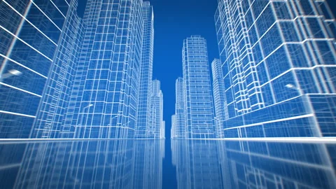 Digital City Grid Lines Style Moving Through Abstract 3d Animation. Buildings 動画素材 310132873