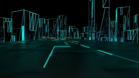 Digital city of the hi-tech. Constructing process of the city. With zombies Stock Footage 101171954