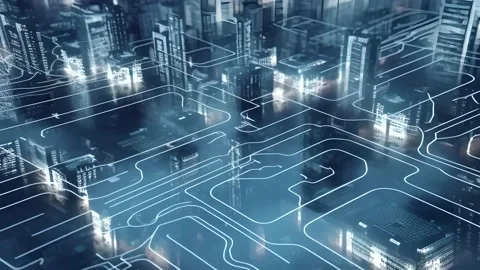 Digital city. Modern urban technologies. Futuristic  city background. Stock Footage 239936863