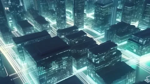 Digital city. Modern urban technologies. Futuristic  city background. Stock Footage 239936892