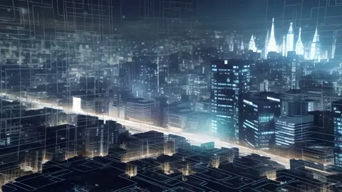 Digital city. Modern urban technologies. Futuristic  city background. Stock Footage 239936901