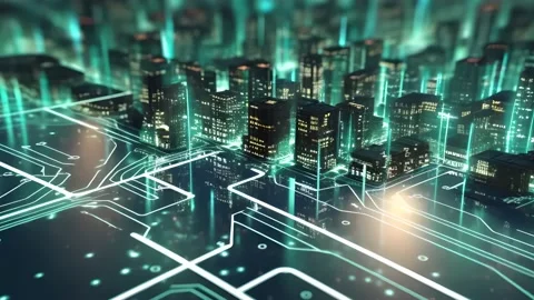 Digital city. Modern urban technologies. Futuristic  city background. Stock Footage 239936918