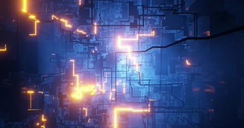 Digital City in motion with Neon High Tech  Abstract background. Stock Footage