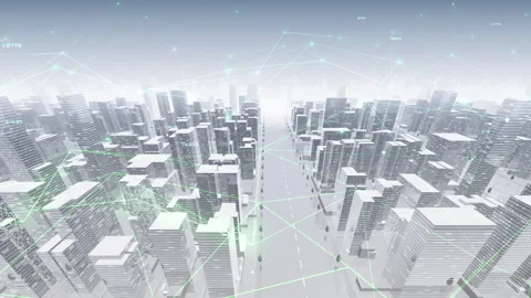 Digital City Network Building Technology Communication Data Sky Dc0BW 動画素材 137061536