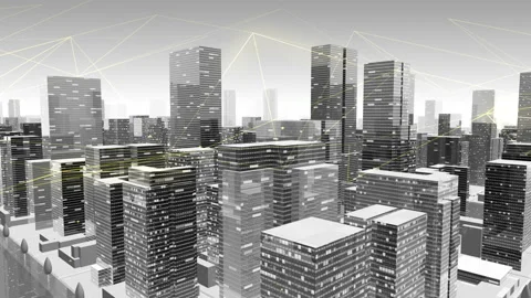 Digital City Network Building Technology Communication Data Sky Ga0BW Stock Footage 137066073