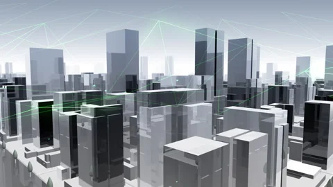 Digital City Network Building Technology Communication Data Sky Gc0BW Vídeos de archivo 137066145