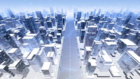 Digital City Network Building Technology Communication Data 20 Sky Ba0 Vídeos de archivo 137068025