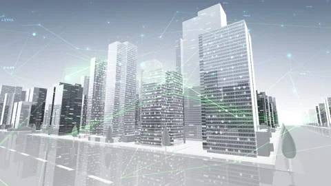 Digital City Network Building Technology Communication Data  Sky Ca0BW Vídeos de archivo 137070013