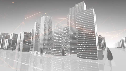 Digital City Network Building Technology Communication Data  Sky Cc0BW Stock Footage 137071467