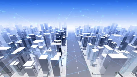 Digital City Network Building Technology Communication Data  Sky Dc0 Stock Footage 137071705