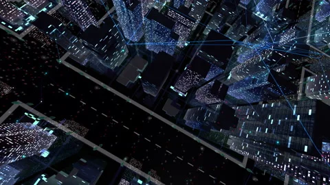 Digital City Network Building Technology Communication Data  Night Ea0 Видео 137115284
