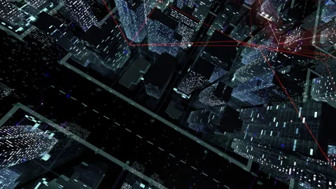 Digital City Network Building Technology Communication Data Night Ea0 color Video stock 137115361