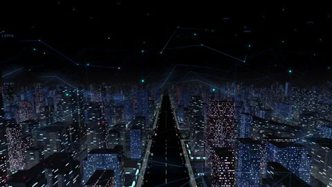 Digital City Network Building Technology Communication Data Night Fa0 Vídeos de archivo 137117459