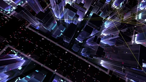 Digital City Network Building Technology Communication Data Night Ec0 color Vídeos de archivo 137117465