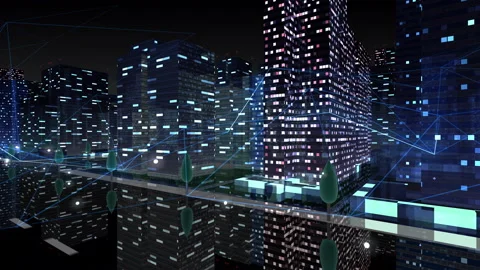 Digital City Network Building Technology Communication Data  Night HaA0 Stock Footage 137122085