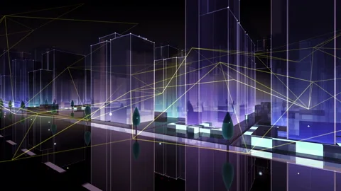 Digital City Network Building Technology Communication Data Night HaC0 Color Stock Footage 137122240