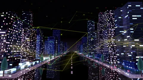 Digital City Network Building Technology Communication Data  Night Aa0 Color Stock-Footage 137122254