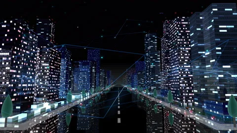 Digital City Network Building Technology Communication Data  Night Aa0 Stock Footage 137124560