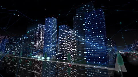 Digital City Network Building Technology Communication Data Night Ca0 Vídeos de archivo 137126988