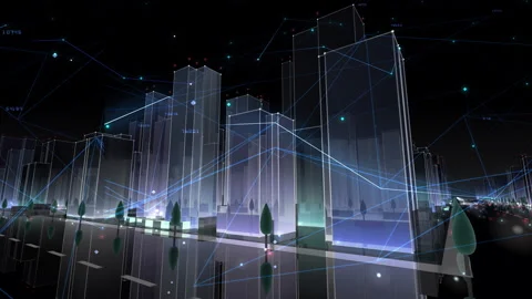Digital City Network Building Technology Communication Data  Night Cc0 Stock-Footage 137128164