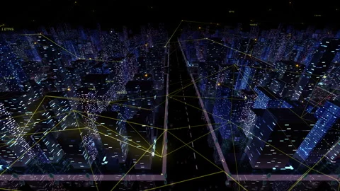 Digital City Network Building Technology Communication Data  Night Da0 Color Stock Footage 137128204