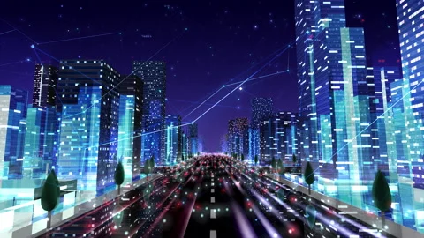 Digital City Network Building Technology Communication Data 20 Night Aa2 loop Видео 142010696